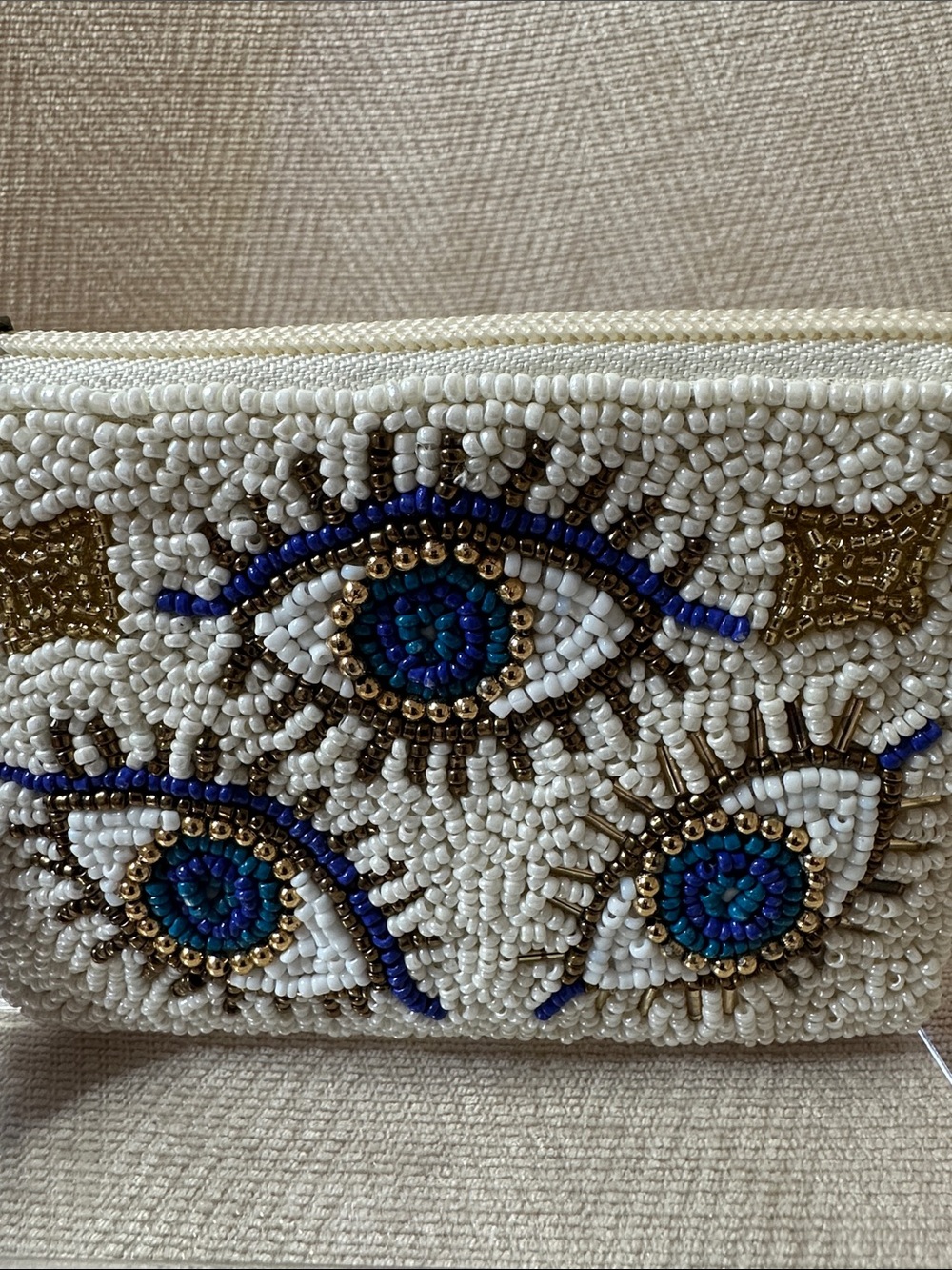 Beaded Evil Eye Coin Purse with Blue Tassel - Picture 2 of 6